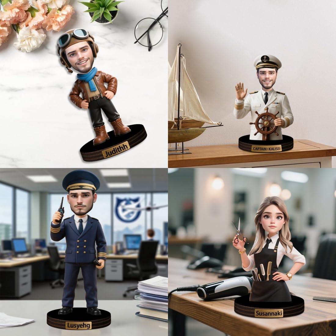 Personalized Women Barber Caricature Figurine Desk Decor Plaque Custom Barbershop Figurine Ornament Sign Hairdresser Cartoon Portrait Name Plaque Gifts for Christmas Birthday Anniversary,01