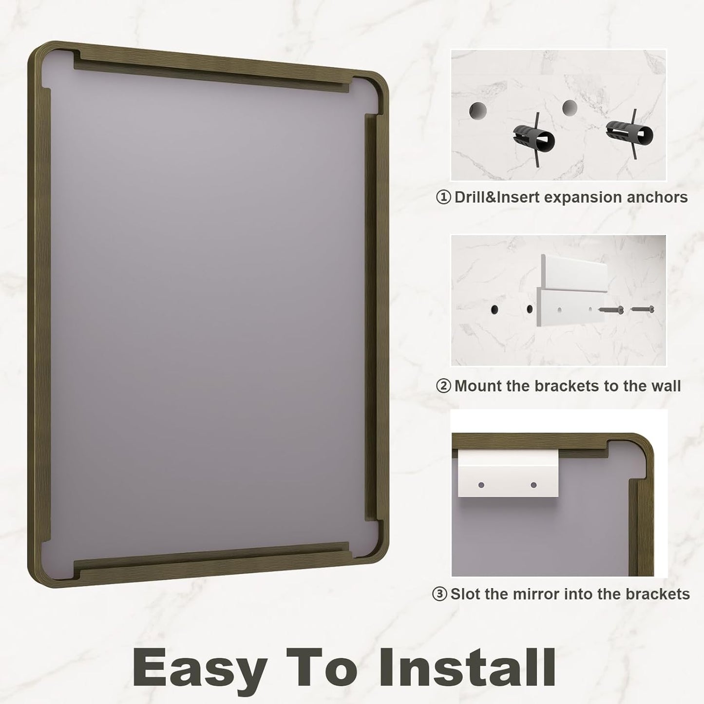 40x30 Bronze Framed Bathroom Mirror, Brushed Bronze Metal Vanity Mirror, Bronze Rectangle Mirror for Wall, Rounded Corner, Tempered Glass, Anti-Rust, Shatterproof (Horizontal/Vertical)