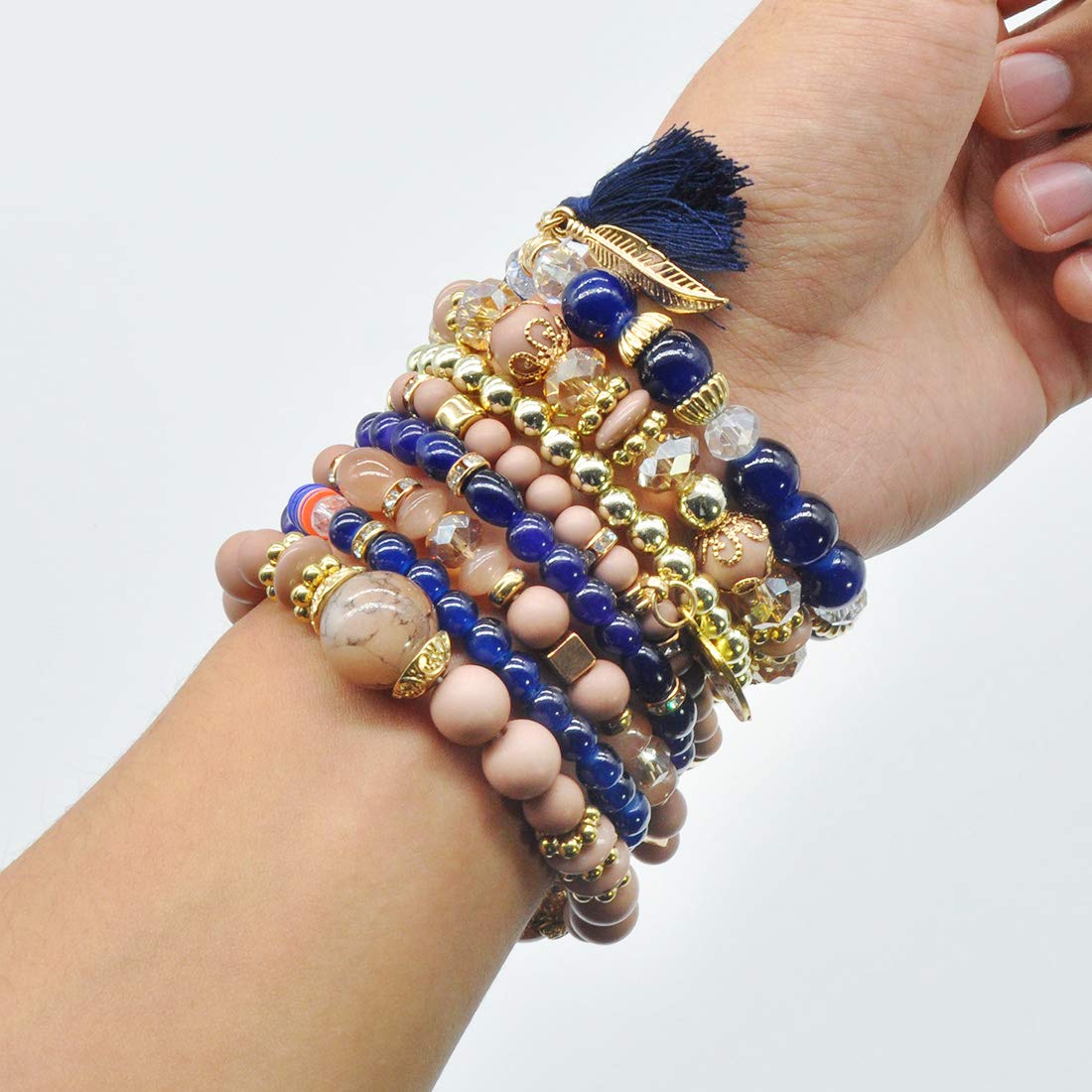 Bohemian Bracelet Sets for Women 6 Sets Stackable Stretch Multi-color Boho Hippie Dainty Jewelry Best Friend Gift (Bead bracelet set for women)