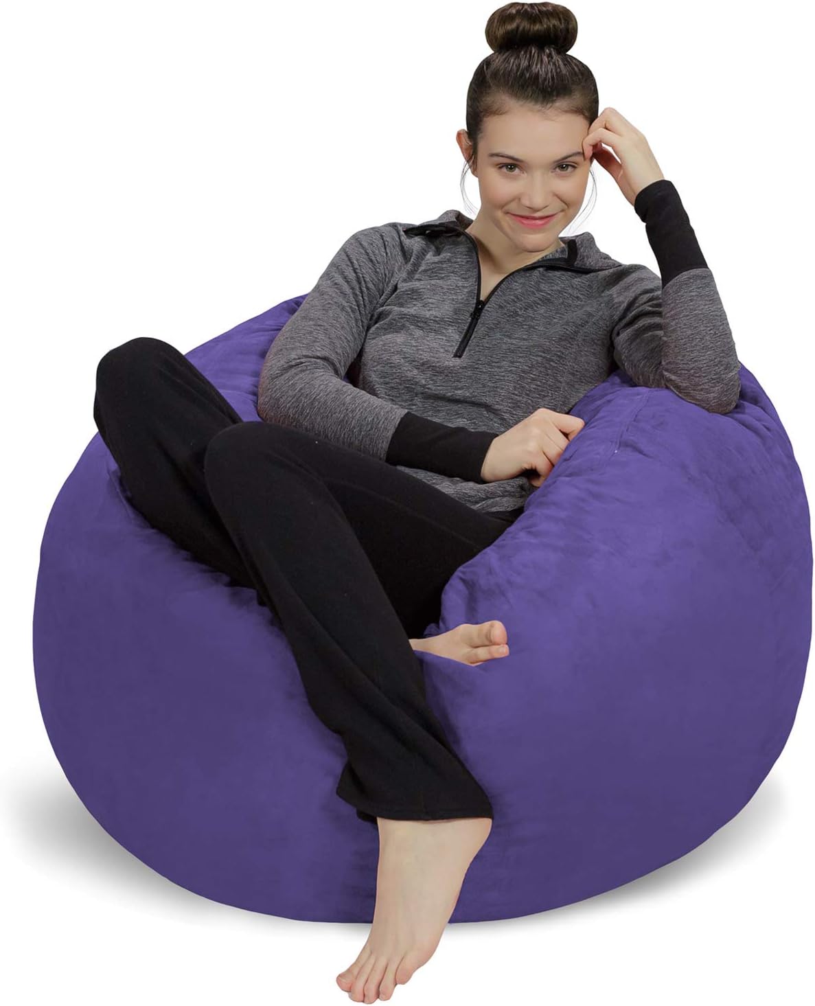 Sofa Sack Bean Bag Chair Cover Only, for Adults and Kids, Without Filling Comfy Fluffy Round or Oval Beanbag Chair Cover Replacement, Lazy Sofa Cover for Reading Chair or Floor Chair, 3 Foot, Purple
