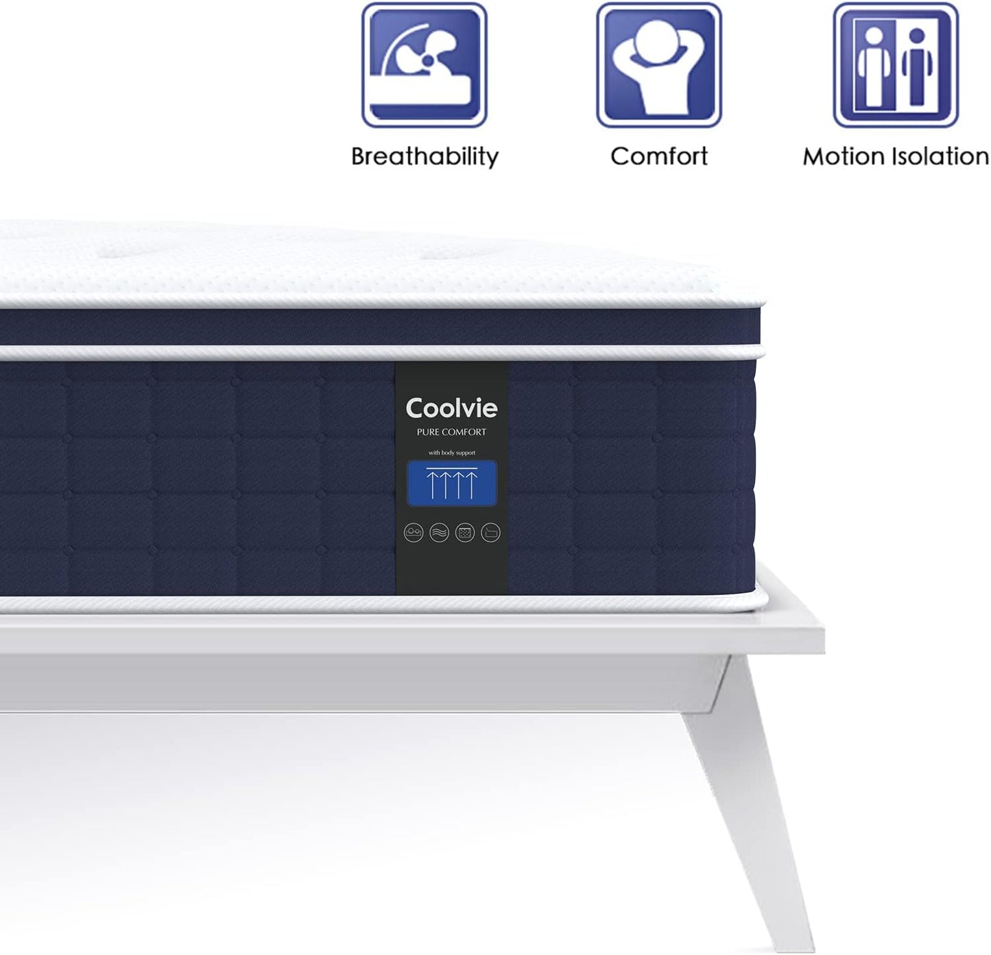 Coolvie 12 Inch Queen Mattress, Hybrid Queen Mattress in a Box, Pocket Springs with Soft Knitted Fabric Cover for a Cool Sleep & Pressure Relief, Medium Firm Feel with Motion Isolation