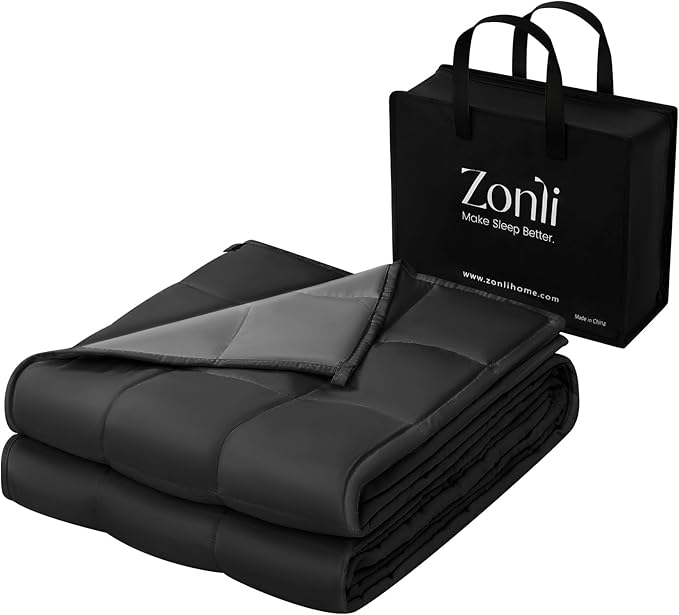 ZonLi Weighted Blanket for Adults (60"x80", 20lbs, Grey/Black) Queen Size High Breathability Cooling Heavy Blanket, Soft Material with Premium Glass Beads, All-Season, Easy Care