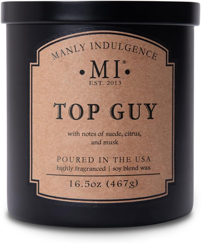 Manly Indulgence Top Guy Scented Candles for Men, 2 Wick, 16.5 oz, Premium Soy Blend Wax, 60H Burn, Candles for Home Scented - Made in The USA