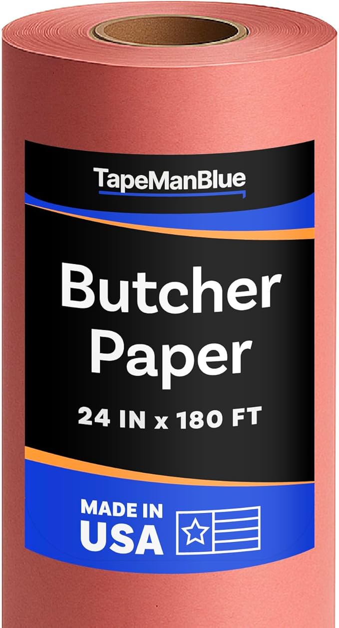 Pink Butcher Paper Roll, 24 inch x 2160" (180'), Made in USA, 40 lb. Food Grade Roll of Butcher Paper for Smoker, Wrapping, or Storing Meats, BBQ Accessories, Unwaxed and Uncoated