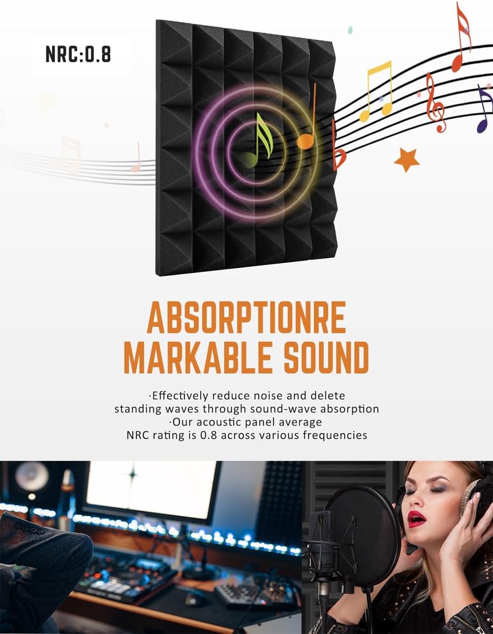 Acoustic Foams Panels 24 Pack 2" x 12"x 12" Sound Proof Foam Panels for Walls High Density and Fire Resistant Soundproofing Panels Soundproof Studio Pyramid Sound Dampening Panels Black Red