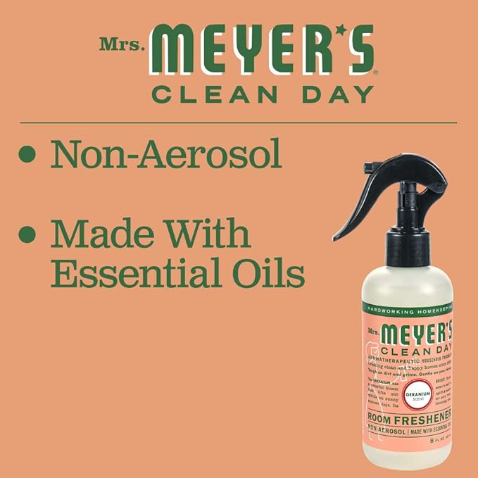 MRS. MEYER'S CLEAN DAY Room and Air Freshener Spray, Non-Aerosol Spray Bottle Infused with Essential Oils, Geranium, 8 Fl. Oz