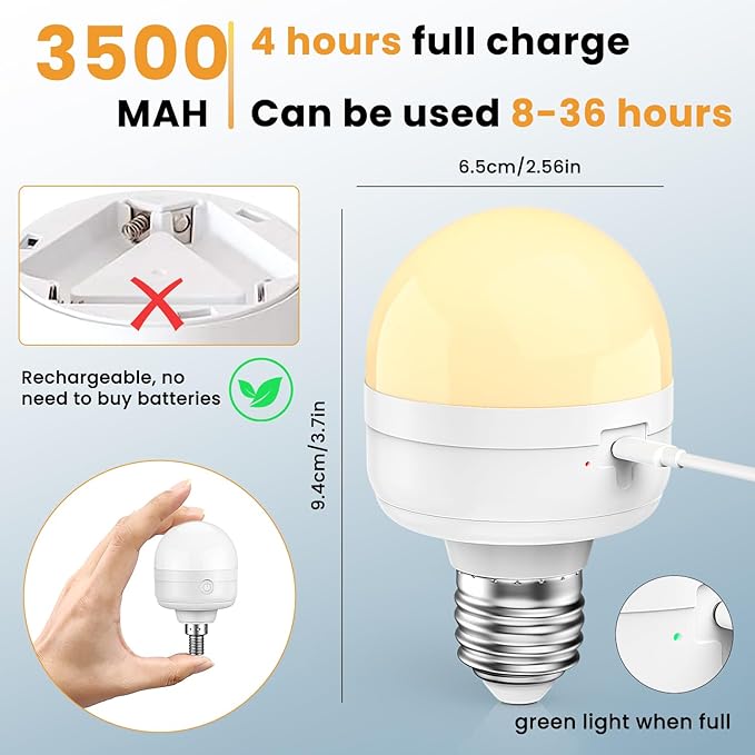 2Packs E26 Rechargeable Magnetic Light Bulbs with Remote and Hook, 10W 900LM Battery operated Emergency LED Bulb 3500mAh, Portable Large Camping Tent Lamp for Home, Hurricane, Power Outage & Outdoor