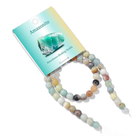 Risyfjew 50PCS 8mm Natural Amazonite Beads Gemstone Round Loose Beads for Jewelry Making Chakra Crystal Stone Beads for Bracelets Necklace Earrings Making Supplies (50pcs/Strand)