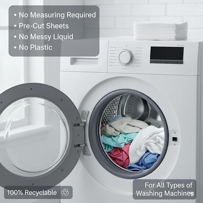 Laundry Detergent Sheets - Pre-Cut Fresh Scented Sheets for Freshness - 100% Natural Plant-Based Formula - Eco Friendly, Lightweight, Travel Ready - Up to 60 Loads in Compact Packaging