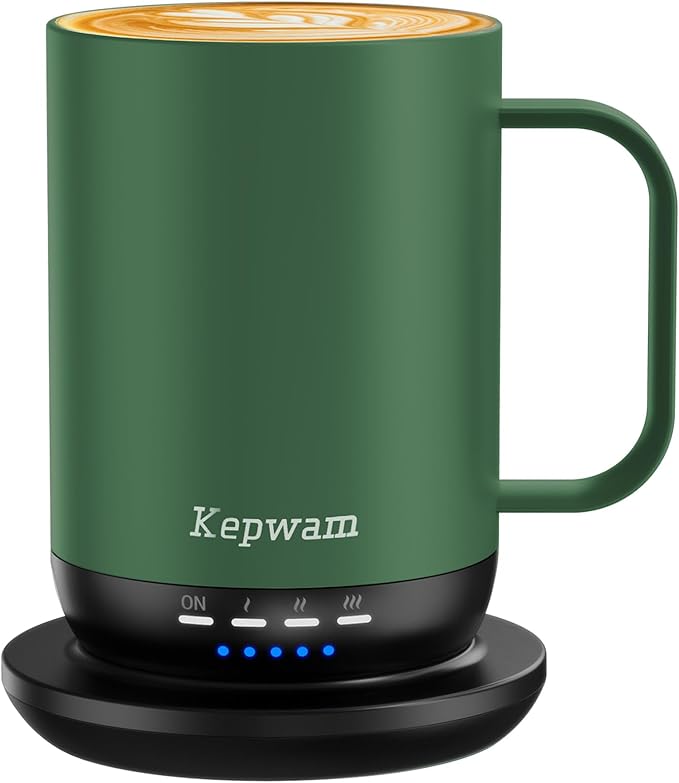 Kepwam Self Heating Coffee Mug T1-16oz Fast Heating & Ultra Long-Lasting Battery Life, Heated Coffee Mug Up to 149℉ - Touch & App Controlled Coffee Mug, Birthday Gifts for Women and Men