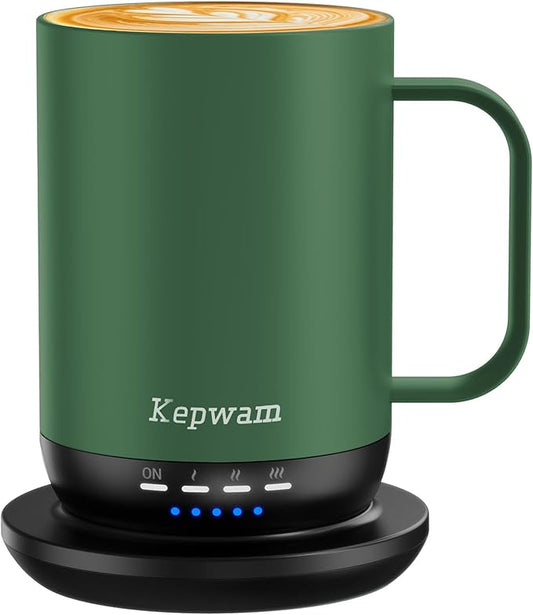 Kepwam Self Heating Coffee Mug T1-16oz Fast Heating & Ultra Long-Lasting Battery Life, Heated Coffee Mug Up to 149℉ - Touch & App Controlled Coffee Mug, Birthday Gifts for Women and Men