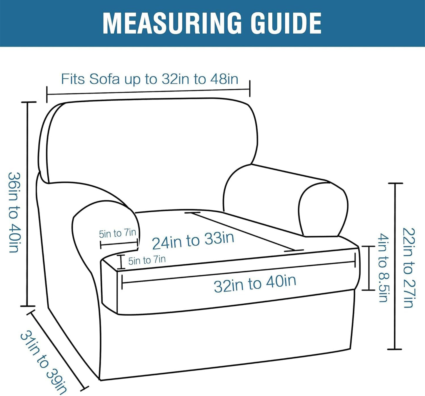 H.VERSAILTEX Sofa Cover 2 Piece T Cushion Armchair Slipcovers Thick Velvet Couch Cover Stretch T Cushion Sofa Covers for 1 Cushion Couch with 1 Individual T Cushion Covers, Mocha