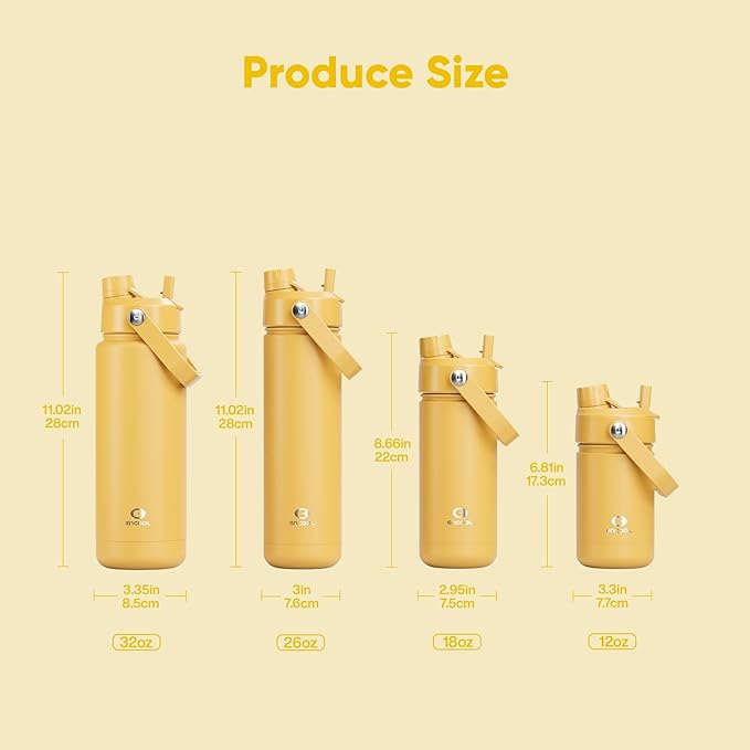 ENCOOL Insulated Water Bottle with Straw Stainless Steel Water Bottle, Leak-Proof, BPA-Free, Double Wall Vacuum Keeps Cold for 24 Hours for Sports, Travel, School (32 oz, Elfin Yellow)