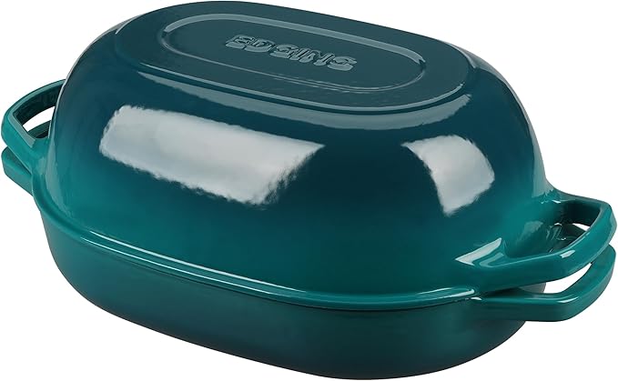 Enameled Cast Iron Oval Dutch Oven Pot with Lid, Dutch Oven for Sourdough Bread Baking, Oval Bread Pan, Bread Oven, Bread Dutch Oven, 7qt, Darkcyan