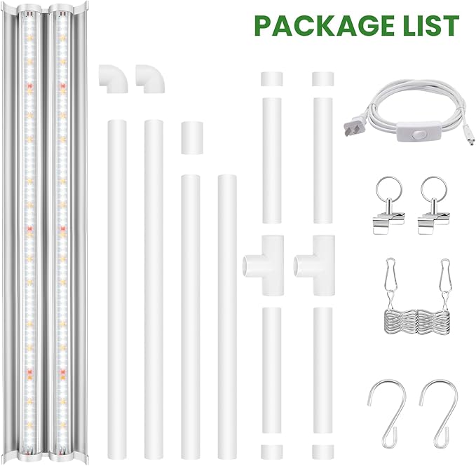 Wolezek Grow Lights for Seed Starting with Stand, 2ft T5 144 LEDs Full Spectrum Seedling Grow Light for Indoor Plants, 32W High Output Seed Starter Light Kit, Height Adjustable, ON-Off Switch