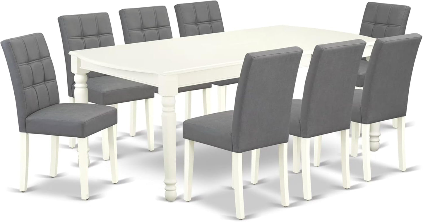 East West Furniture DOAS9-LWH-41 9 Piece Dining Table Set Includes A Kitchen Table and 8 Platinum Gray Polyester Fabric Person Chairs with Stylish Back- Linen White Finish