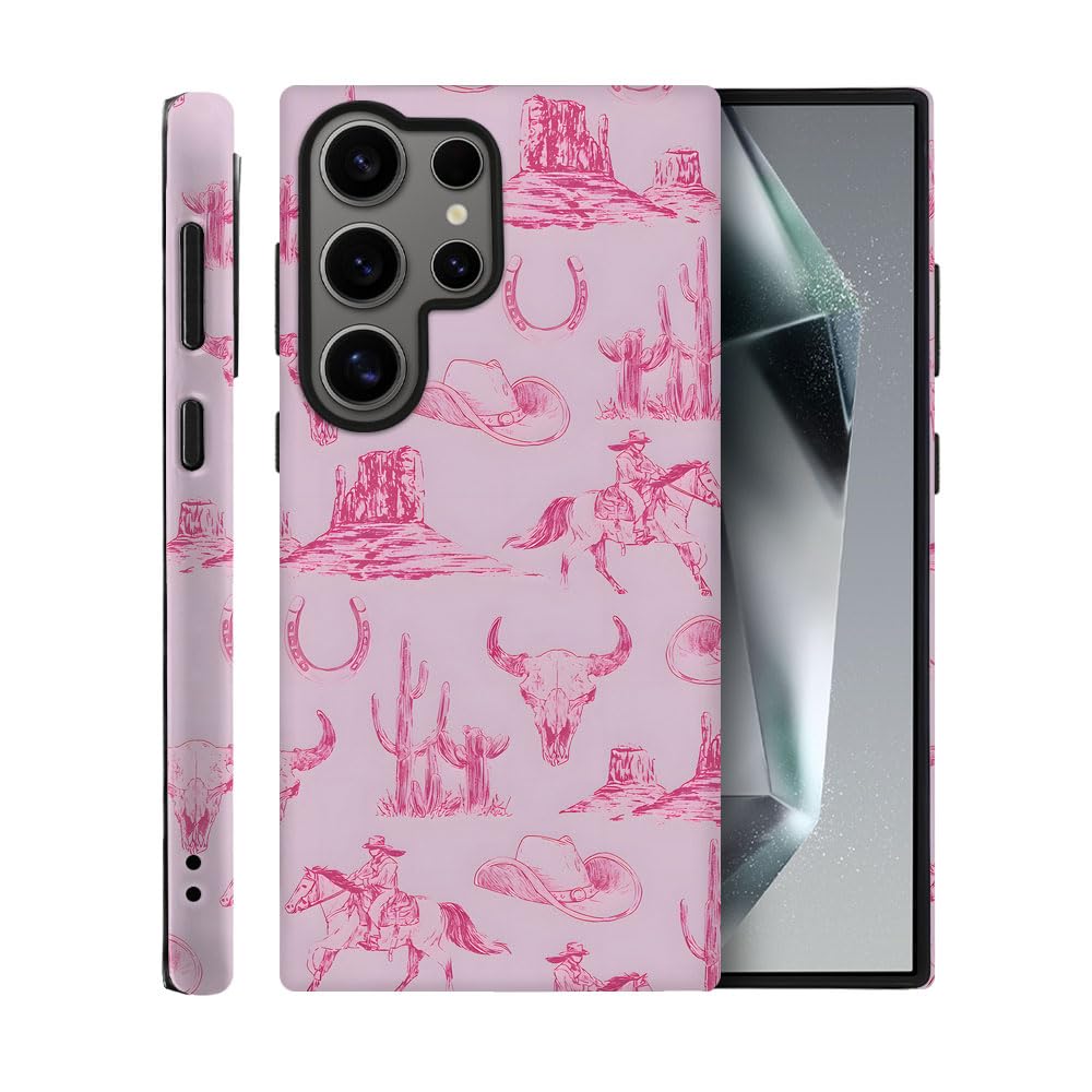 Tnxee Case For Samsung Galaxy S23 Ultra,Pink Hat Horse Western Cowboy Phone Case Drop Resistant Frosted 2 In 1 Solid Dual-Layer