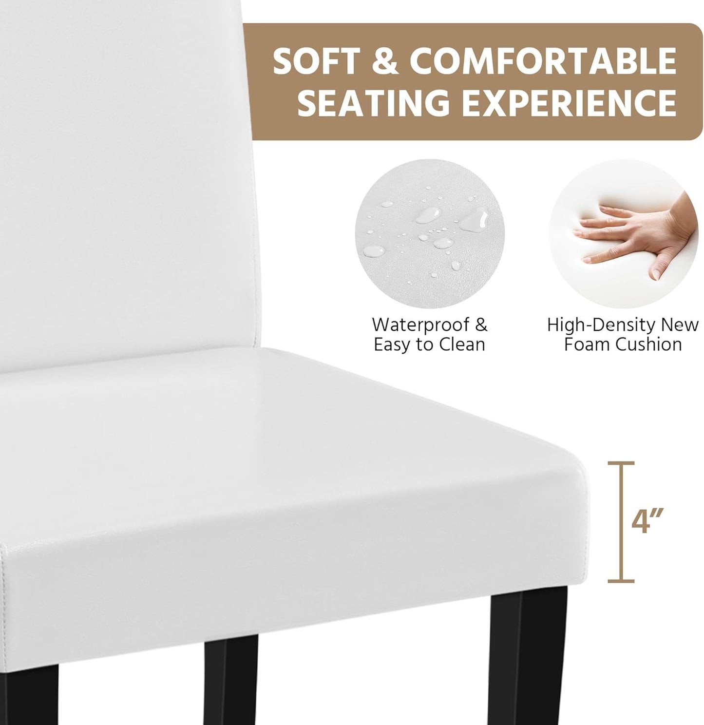 Yaheetech Dining Chairs Set of 6 Faux Leather Modern Dining Room Chairs with Rubberwood Legs and Padded Seat for Kitchen/Living Room/Restaurant, White