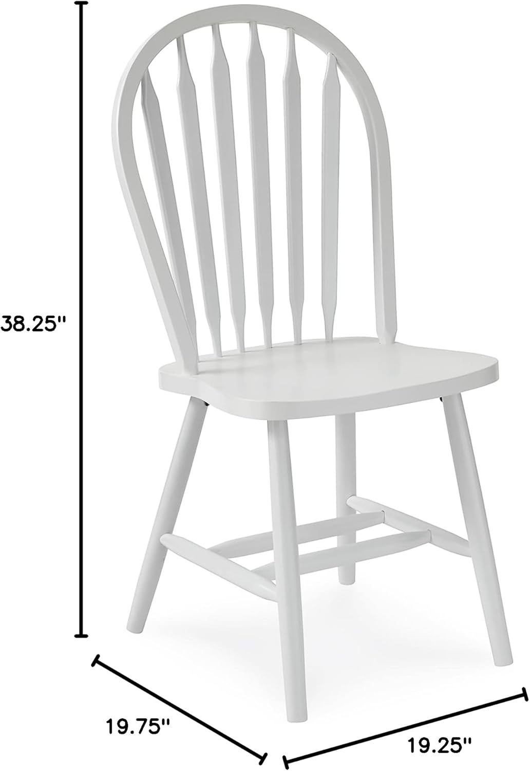 IC International Concepts Solid Wood Windsor ArrowBack Dining Chair with Plain Legs, White