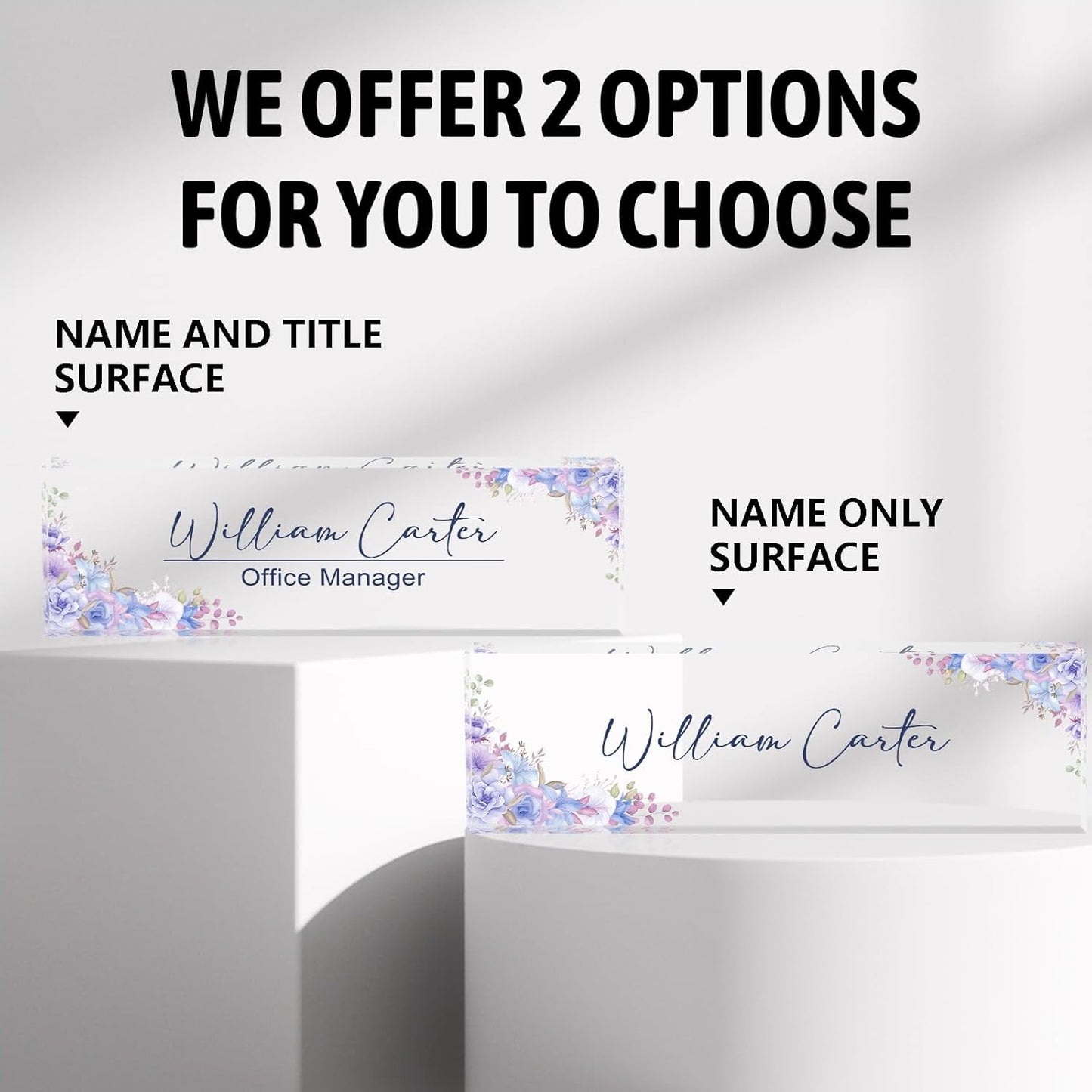 Personalized Name Plate for Desk Custom Acrylic Desk Name Plate Custom Employee Appreciation Gifts Office Gifts for Women, Men, Boss, Coworkers, Teacher, Nurse (Purple Flower)