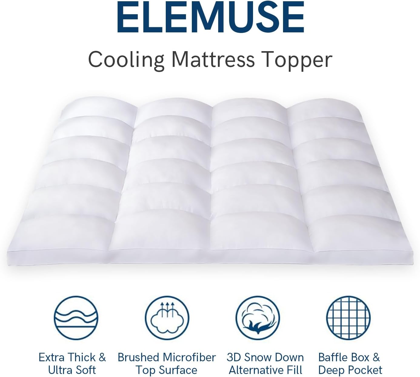 ELEMUSE RV King Mattress Topper for Back Pain, Extra Thick Mattress Pad Cover, Plush Soft Pillowtop with Elastic Deep Pocket, Overfilled Down Alternative Filling
