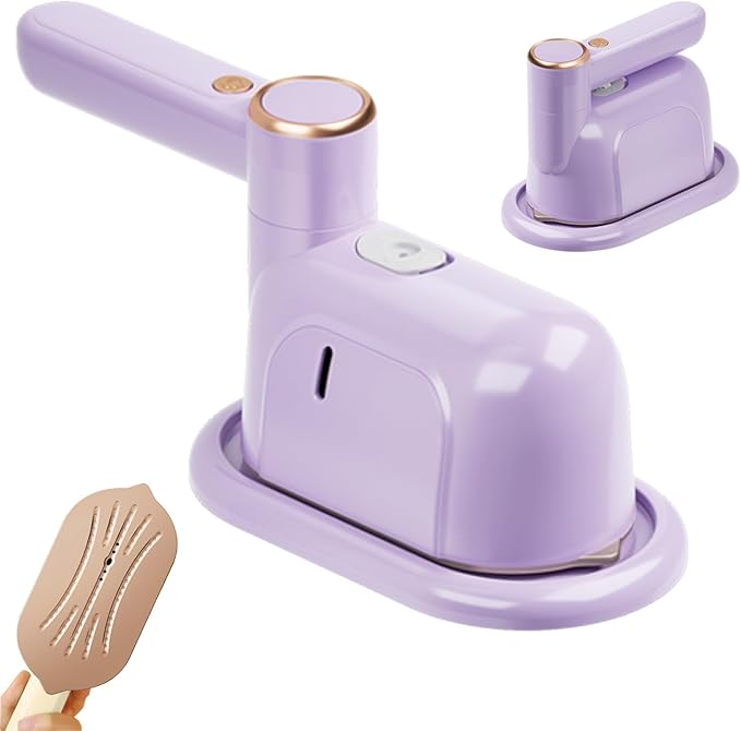 Travel Steamer Iron, 1000W Portable Mini Steam Iron, 100ml Foldable Wet Dry Dual-Purpose Hanging Ironing Machine, Essential Steamer for Home, Travel & University Dormitory (Purple)