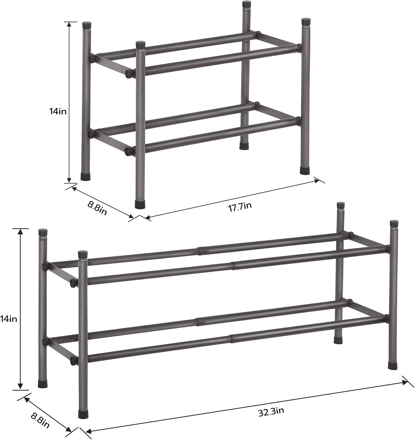STORAGE MANIAC Expandable Shoe Rack, 16 Pairs Stackable Small Shoe Rack, Metal Adjustable Shoes Organizer for Closet, Entryway, Hallway, Garage, Front Door, Shoes Shelves, Black 4 Tier