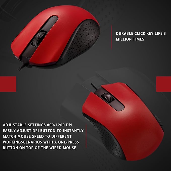 Bonuci 30 Pack USB Wired Mouse 3 Button Corded Computer Mice Bulk USB Mouse for PC Desktop, Laptop, Office, School, Classroom Use(Red)