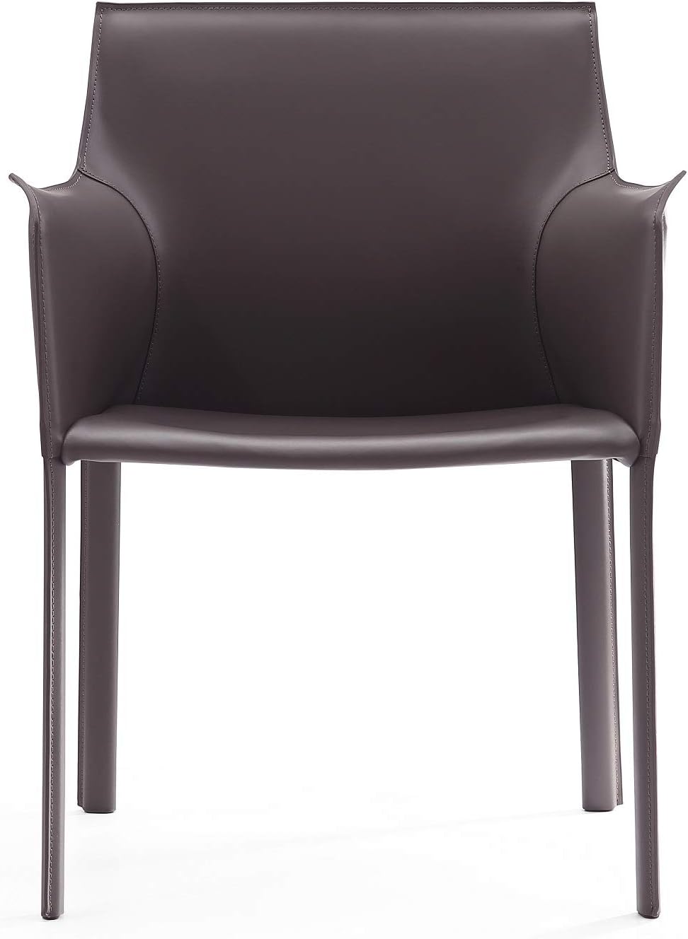 Manhattan Comfort Paris Modern Saddle Leather Dining Chairs, Metal Frame, Comfortable Padded Seat, Fully Assembled Armchair Accent Furniture, Set of 4, Yellow