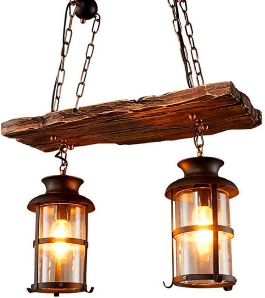Wood Retro Pendant Lighting Industrial Vintage Chandelier Black Metal Bedroom Restaurant Suspension Lamp Cage Frame with Glass Shade House Loft Bar Coffee Decoration Ceiling Lights Fitting, E27