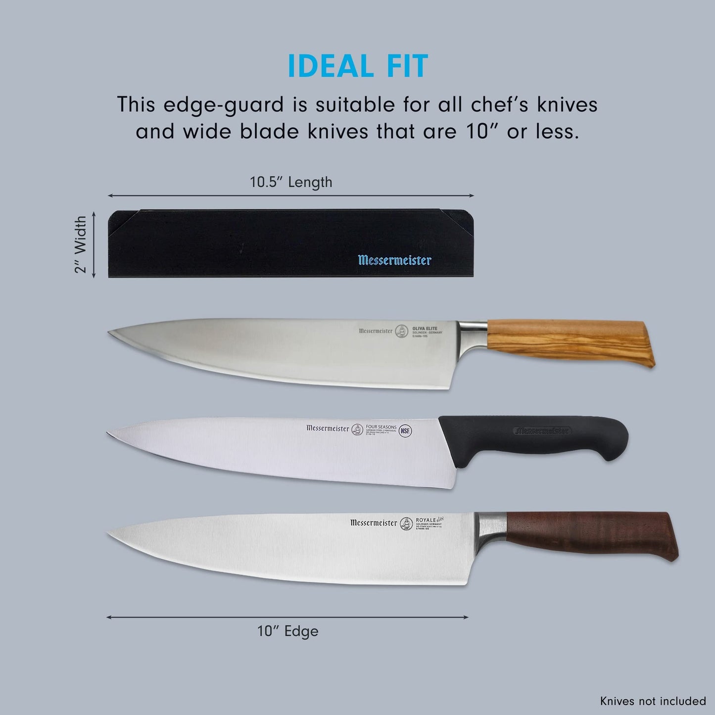 Messermeister 10” Chef’s Edge-Guard, Black - Fashionable & Functional Knife Protector for Chef’s & Wide-Blade Knives - 2 Blade Entry Notches - 10.5” x 1.9375”
