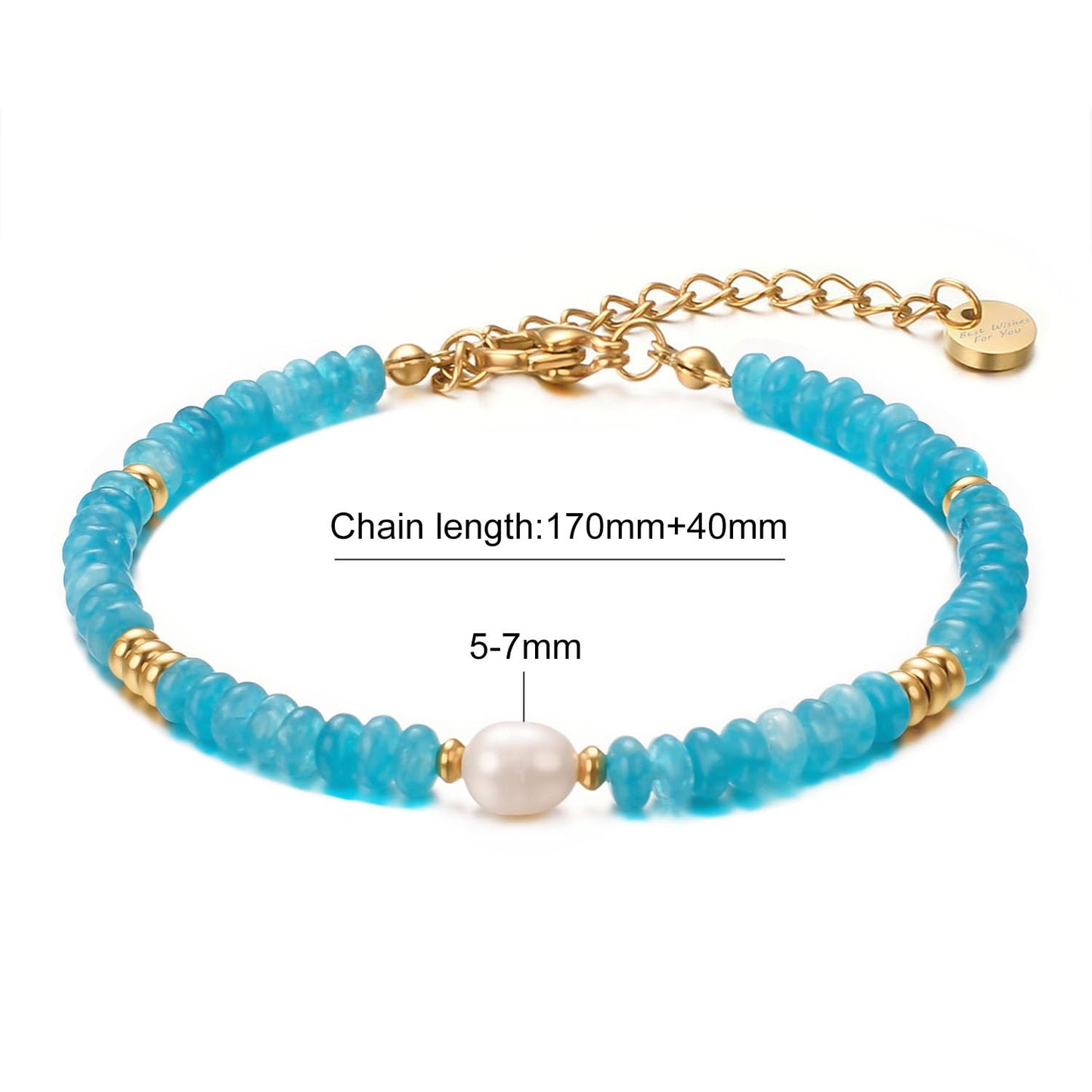 vissen Blue Natural Stone Bracelet for Women Gold Plated Stainless Steel Freshwater Pearl Cultured Dainty Bracelet Jewelry Gift
