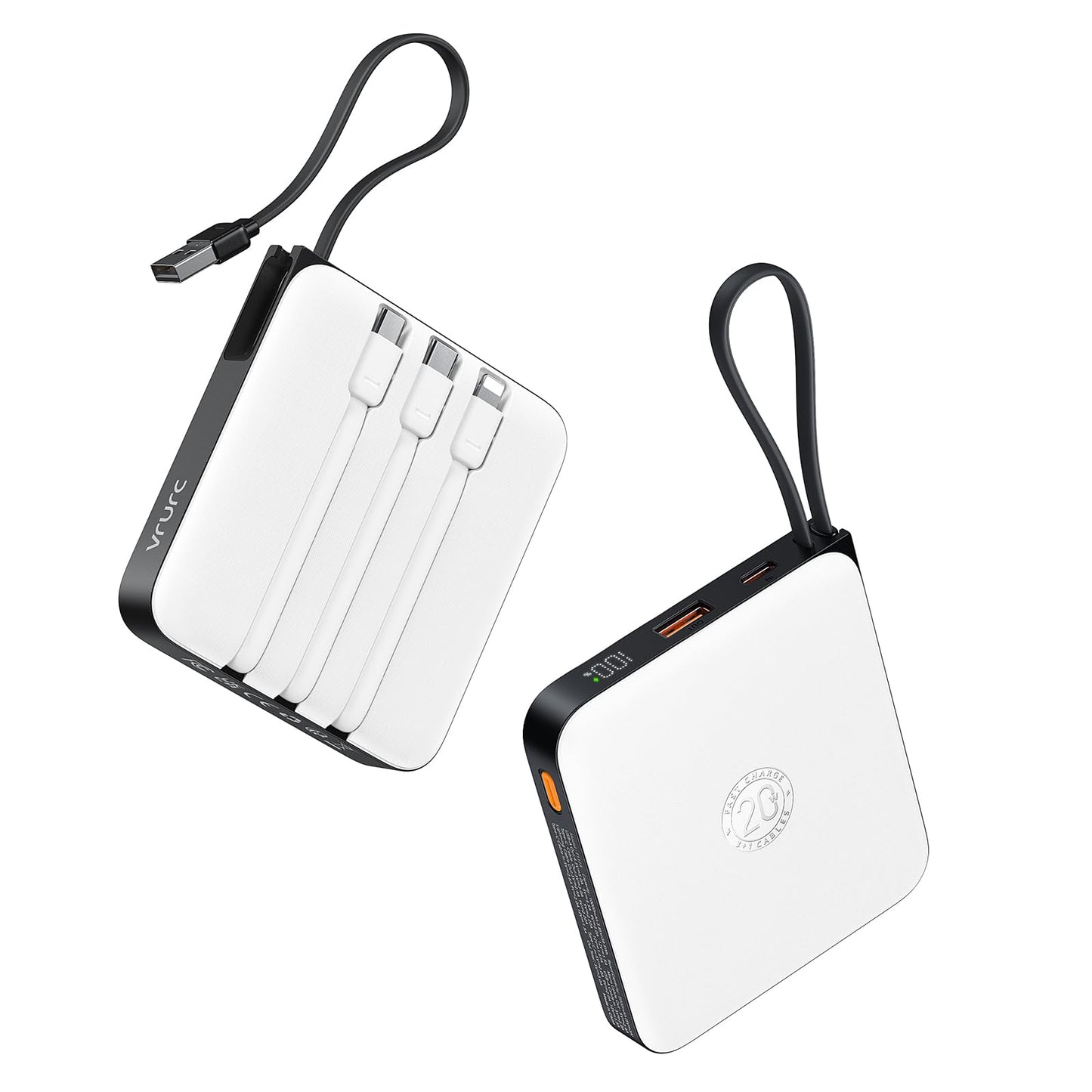 Vrurc 20000Mah Portable Charger With Built-In Cables, Travel Essentials, Power Bank Pd 20W For Iphone Fast Charging Battery Pack