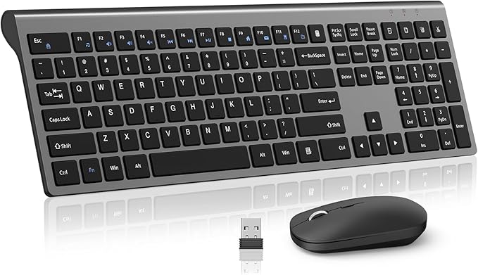 Wireless Keyboard and Mouse Combo, Full Size Computer Keyboard and 2400DPI Silent Optical Mouse with 2.4Ghz Dongle, Invisible Light Design, X Type Scissor Keys, for Computer, Laptop, PC, Mac, Windows