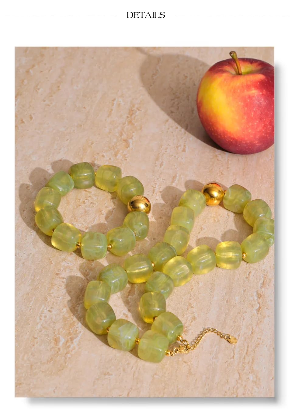 Mchic Green Beaded Choker Necklace for Women: Adjustable Boho Chunky Green Beads Strand Necklace Acrylic Square Bead Jewelry Summer Beach Vibe Handmade Stainless Steel Necklace Gift