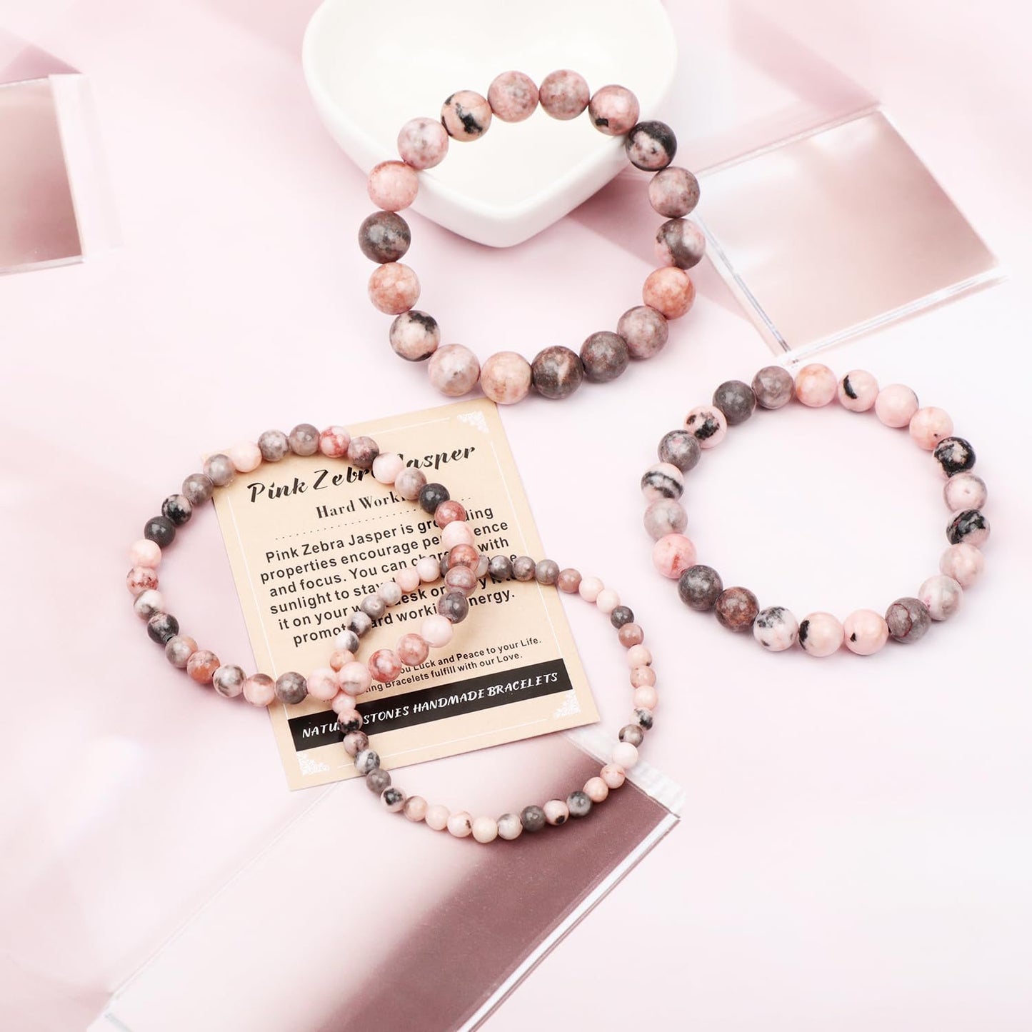 AD Beads Handmade Gemstone Stretch Elastic Bracelet Crystal Healing Reiki Nature's Beauty and Spiritual Essence Unisex (6mm, Pink Zebra Jasper (Hard Working))