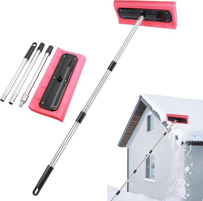 Snow Roof Rake, Foam Head Roof Snow Rake, Foam Broom Scraper for Clearing, Adjustable Telescoping No-Scratch Snows Broom, for Windshields, , Solar Panels and Shingle Overhangs (94.4inch/2.4m)