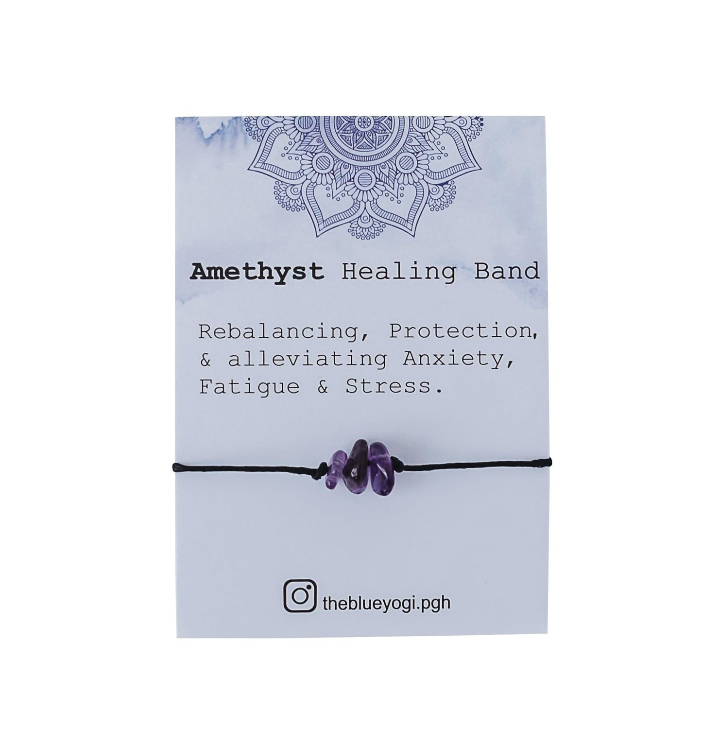 The Blue Yogi Healing band -2 in 1 protection Bracelet/Anklet with an affirmation- Tie Closure (Amethyst)