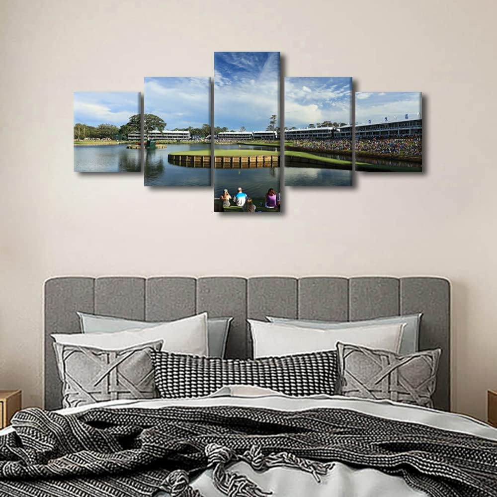 TPC Sawgrass Golf Course Pictures for Living Room Office Wall Decor Florida, USA Golf Course Pictures Wall Art Home Decor 5 Pieces Painting Posters Framed Canvas Prints Ready to Hang - 50" W x 24" H