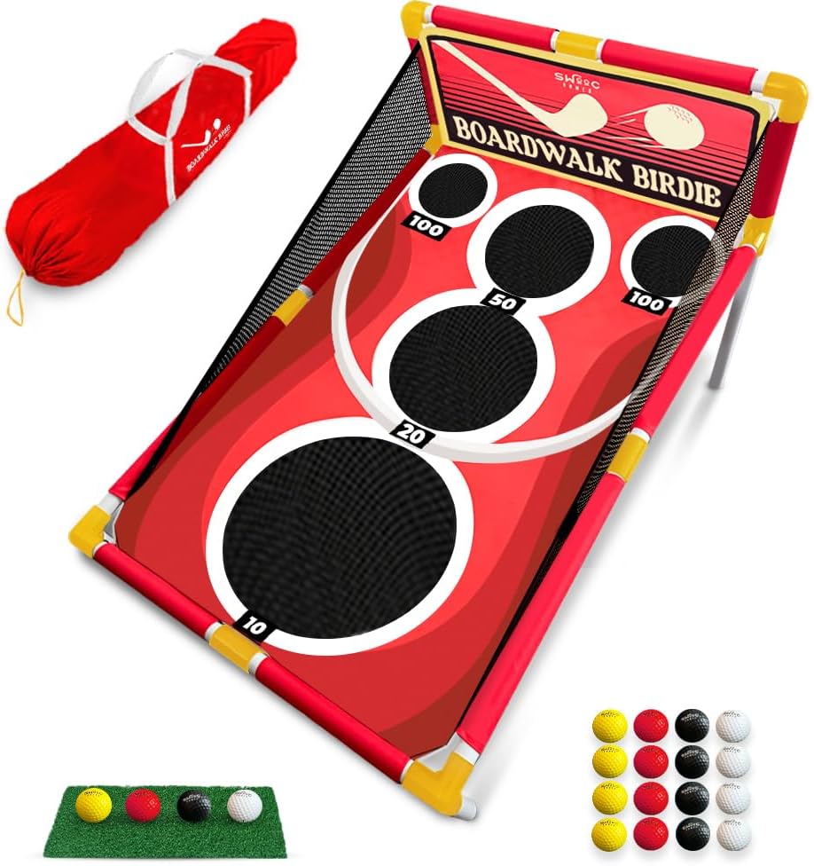 SWOOC Games - Boardwalk Birdie™ | Arcade Style Golf Game w/Easy Setup & 10+ Games Included | Cornhole Golf Chipping Game | Indoor & Outdoor Activities for Adults and Family | Backyard Fun