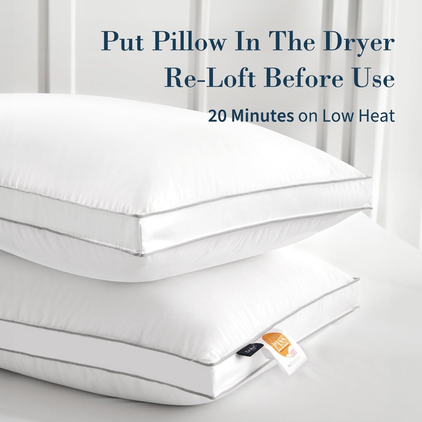 Globon Luxury Feather Down Pillow King Size,Low Soft Gusseted Bed Pillows for Sleeping, Hotel Collection Fluffy Pillow, 18"X34", Set of 2