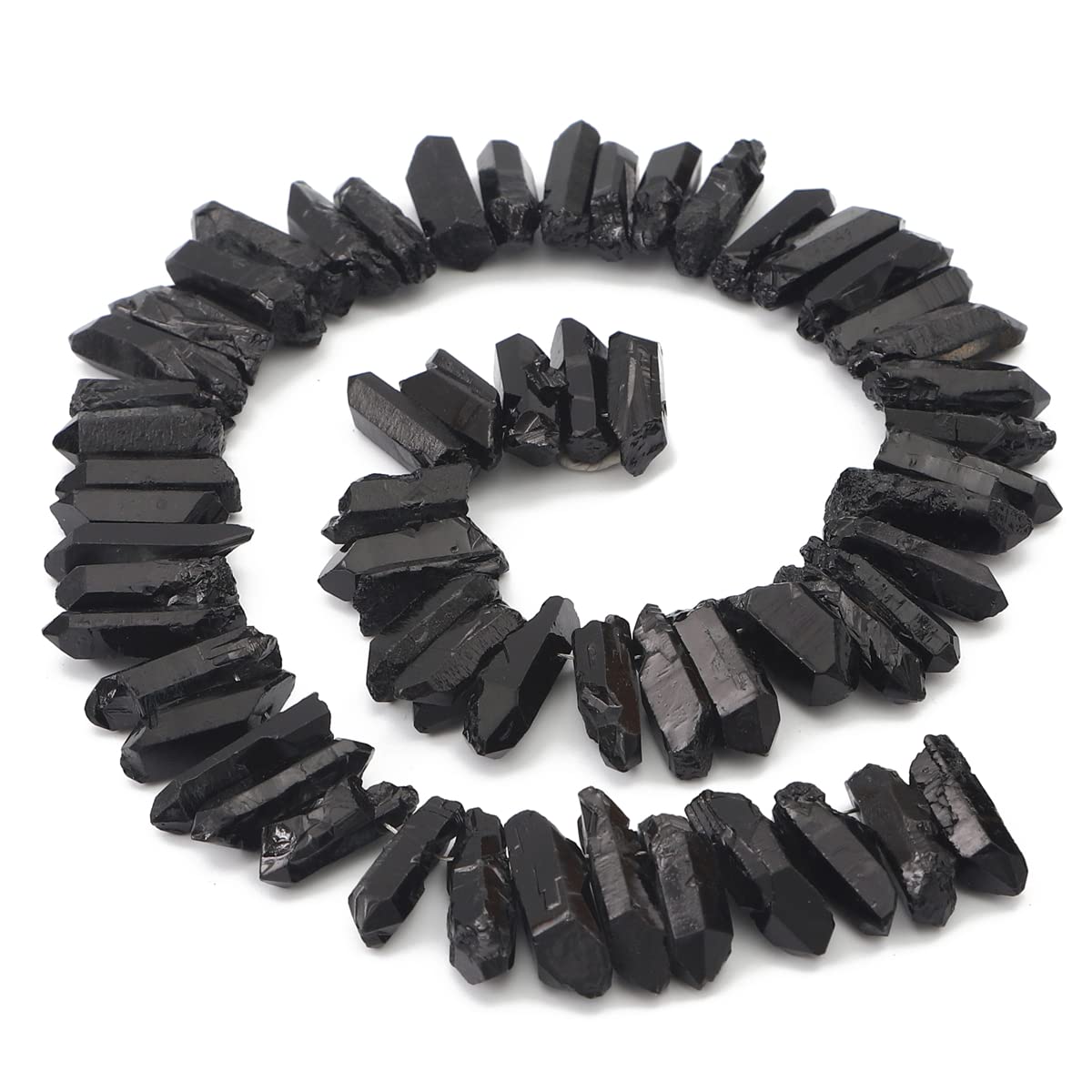 BEADIA Black Titanium Coated Crystal Quartz Spike Point Stick Beads Rough 1.0"-1.5" for Jewelry Making 15 Inch/Strand