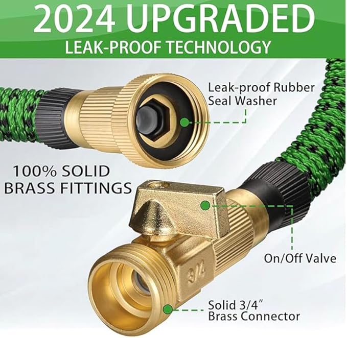 J&B XpandaHose 100ft Expandable Garden Hose – Ultra-Strong 3750D, 4-Layer Latex Core, Brass 3/4" Connectors, 10-Pattern Nozzle & Storage Bag – Lightweight, Kink-Reducing, Leak-Resistant