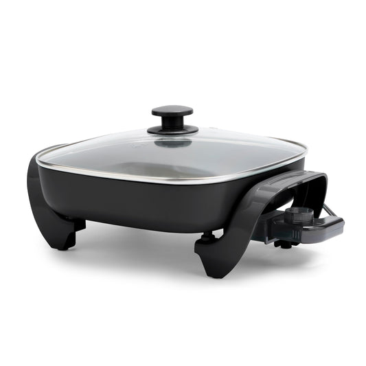 GreenLife 12 5QT Square Electric Skillet, Glass Vented Lid, Ceramic PFAS-Free Nonstick Coated Interior, Adjustable Temperature C