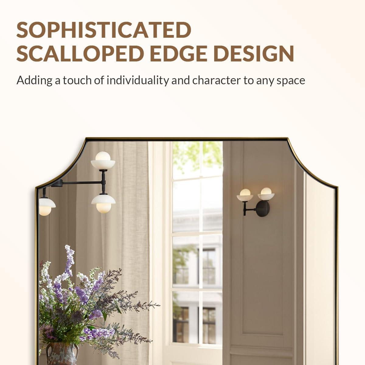 ANDY STAR Brushed Gold Rectangle Mirror, 24x36 Inch Scalloped Bathroom Mirror, Unique Rectangular Mirror with Scalloped Design, Anti-Rust Stainless Steel Frame Deep 1"