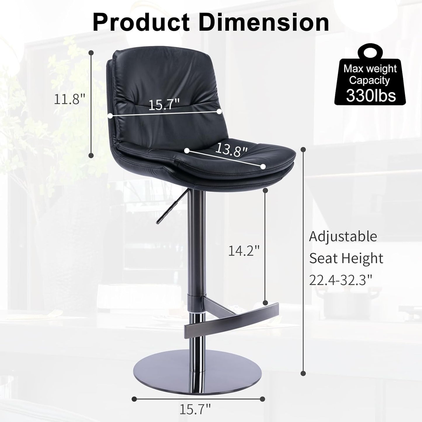 CozyRain Bar Stools Adjustable Stainless Steel Swivel Barstool with Back and Footrest,Modern Faux Leather Upholstered Bar Chairs for Home,Kitchen,Bar, Counter Black/Light Brown (Black)