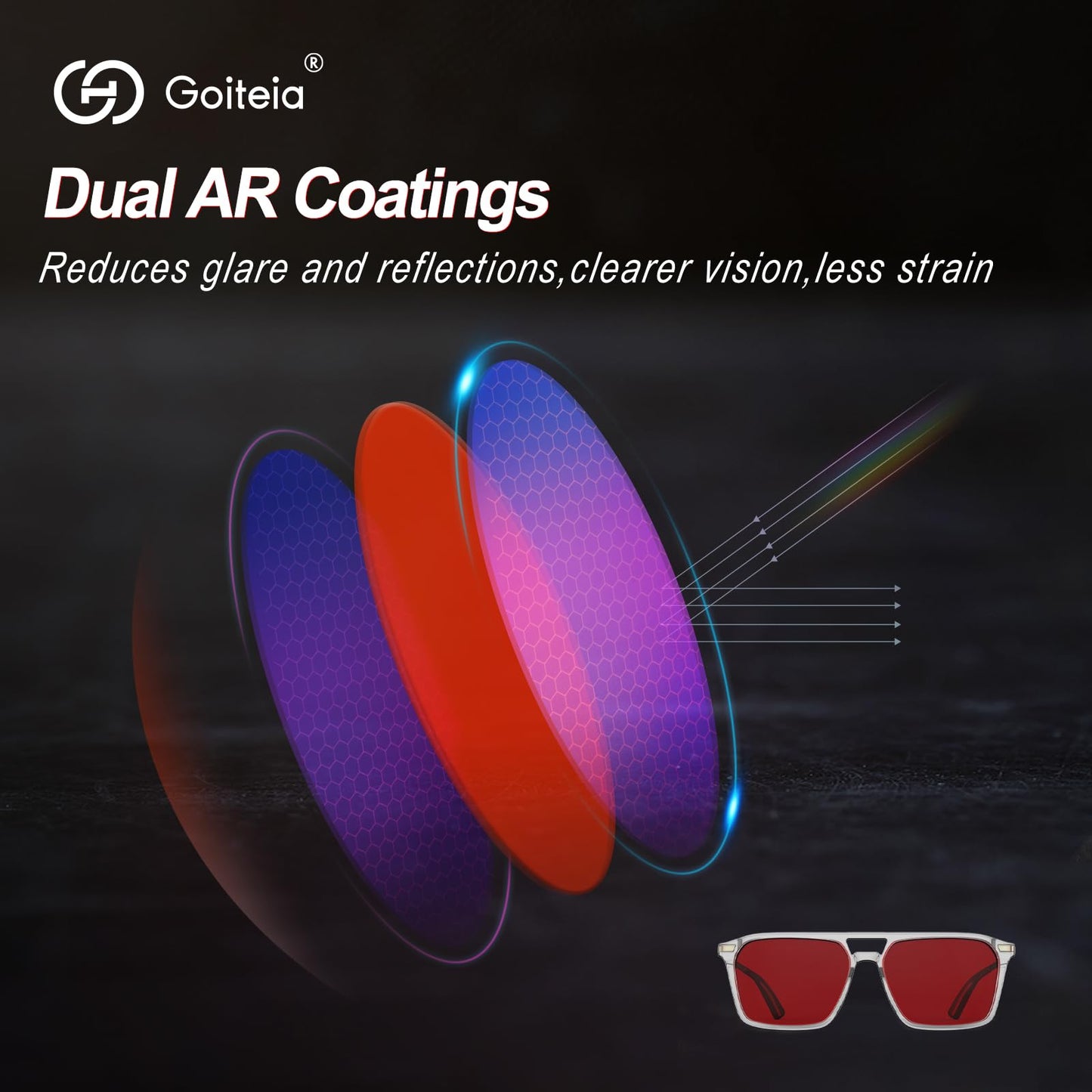 Goiteia 100% Blue Light Blocking Glasses - Red Sleep Glasses For Total Blue And Green Light Blocking - Relieve Eye Strain & Impr