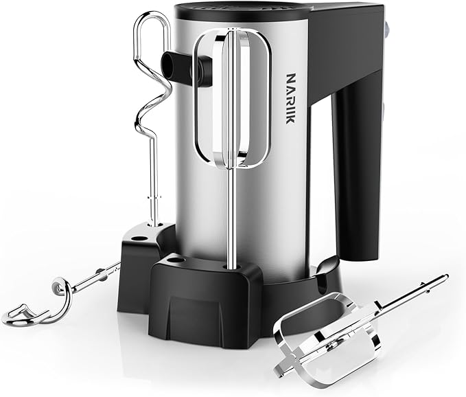 Electric Hand Mixer, 600W Kitchen Handheld Mixer, Turbo Boost/Self-Control Speed + 5 Speed + Eject Button + Stainless Steel Hand Beaters*2 & Dough Hooks*2, Kitchen Mixer for Cream/Cookies/Dough