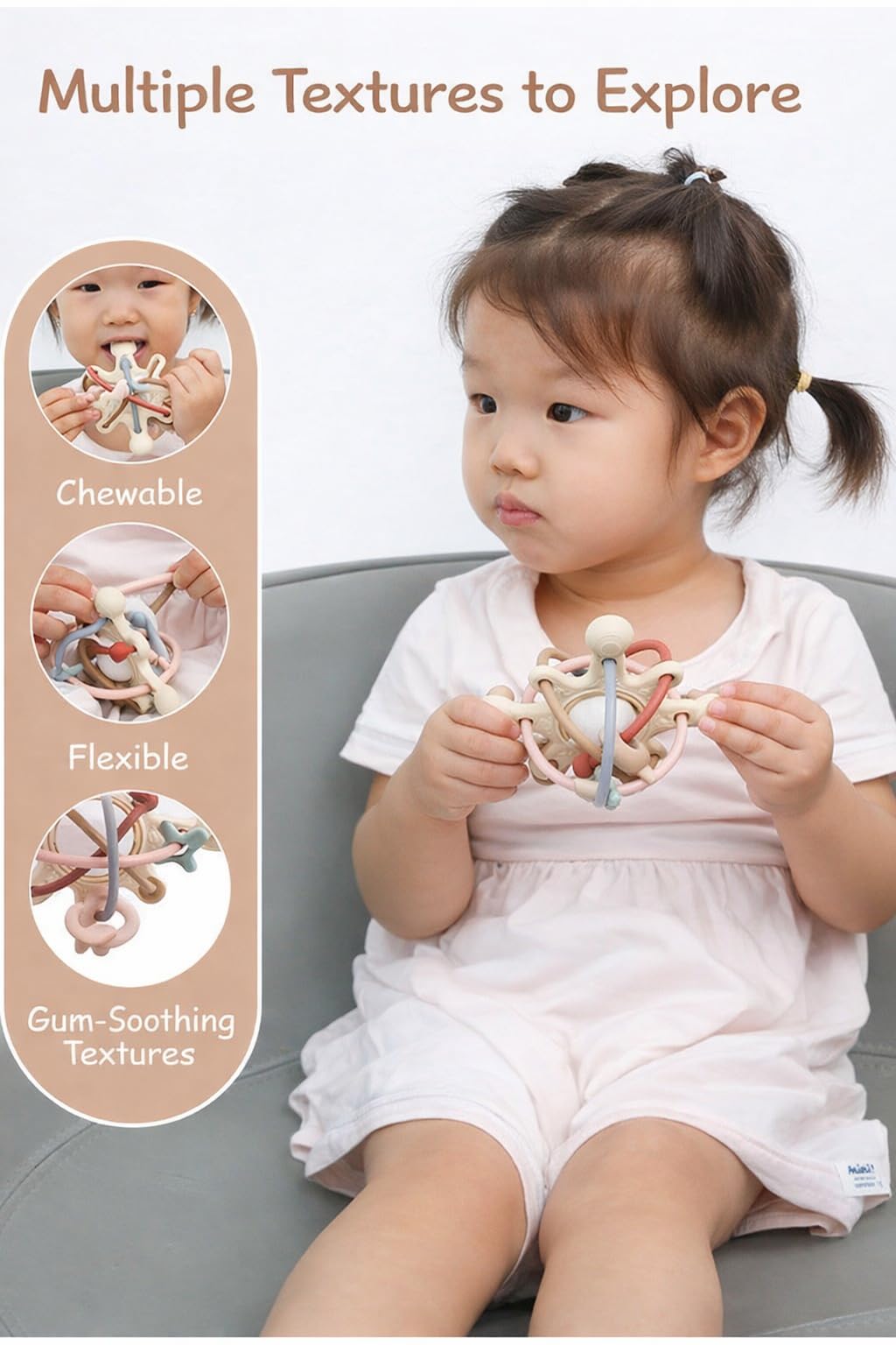 GiliGums Cosmo Silicone Baby Rattle Teether – Multicolor | BPA-Free 3D Sensory Teething Toy | Multi-Textured Chewable Arms & Pullable Rings | Food Grade Silicone | Developmental Grip Toy 3-36 Months