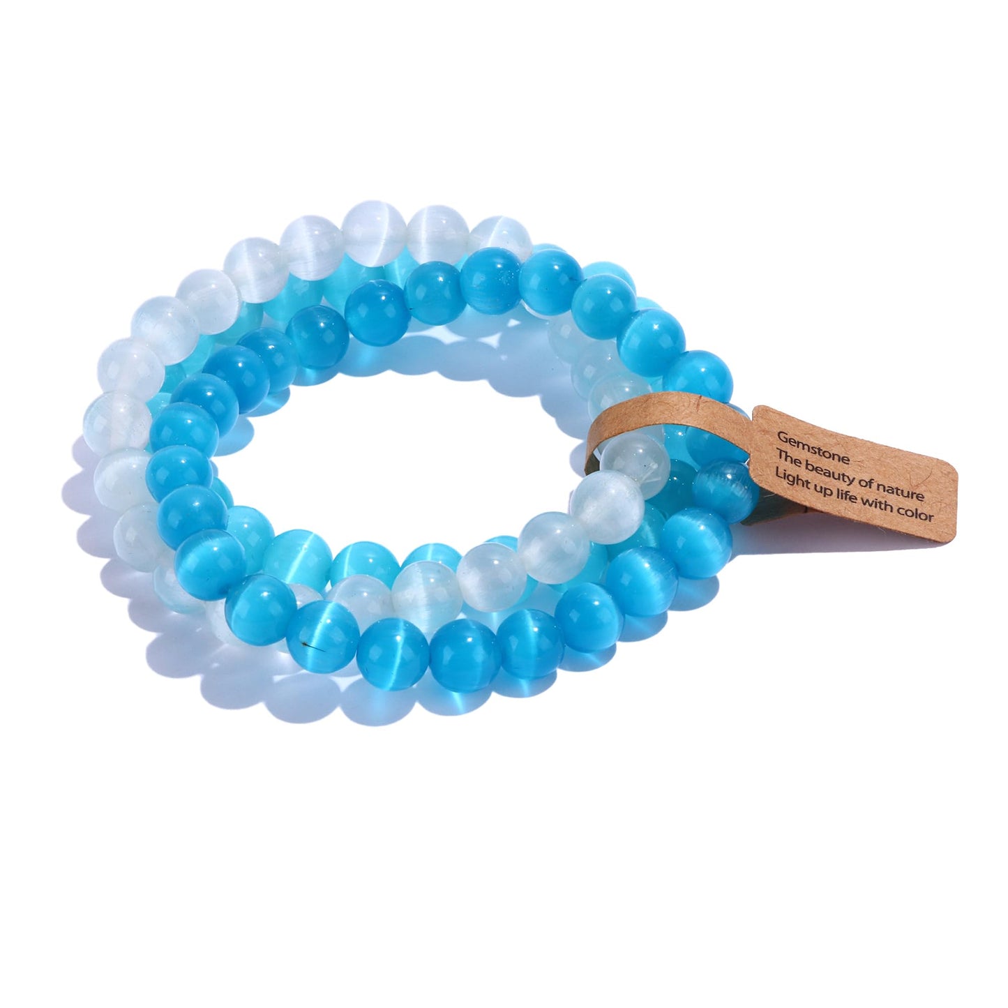 SONNYX 3PCS Healing Crystal Stone Bracelets for Women Men Semi-Precious Gemstone Bracelets 8mm Round Beads Stretch Beaded Bracelet Jewelry Gifts(Cat Eye)